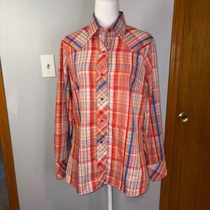 Vintage Miller Western Wear Plaid Long Sleeve pearl snap Shirt‎ size 16/38 READ